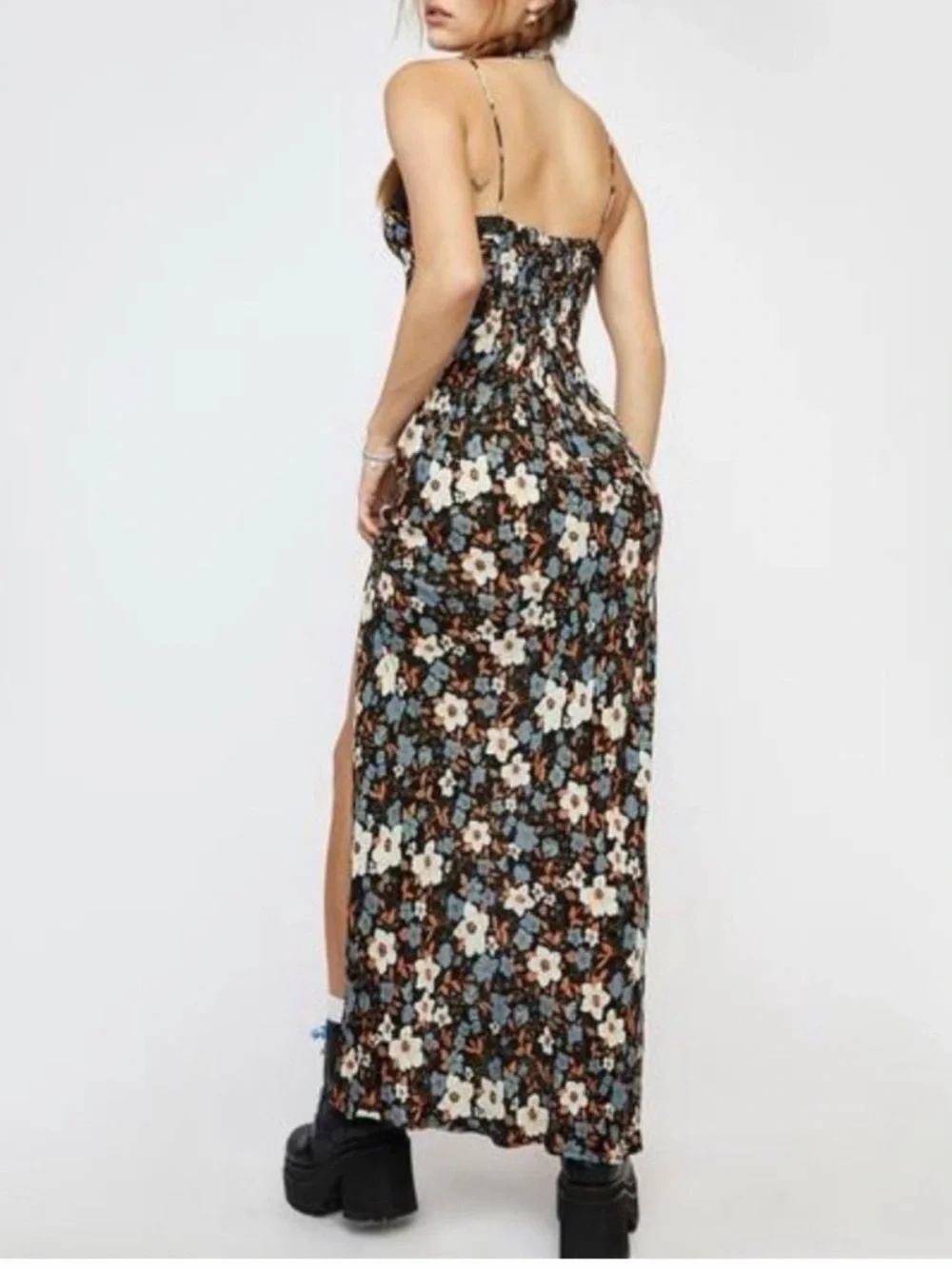 Free People All I Wanted Slip Maxi Dress Ditsy Floral Print XS Natural Boho